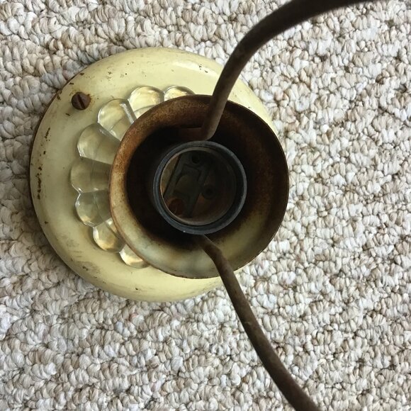 Vintage Metal Ceiling Light Fixture with Glass Trim - Great Repurpose Fixture - Picture 2 of 6